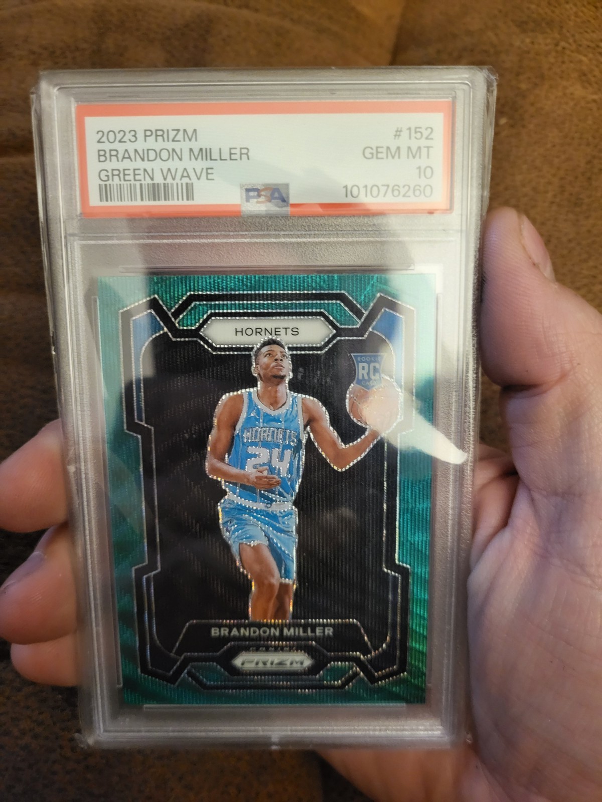 Brandon Miller 2023-24 Panini Prizm Green Wave Prizm Rookie #152 Hornets Psa 10