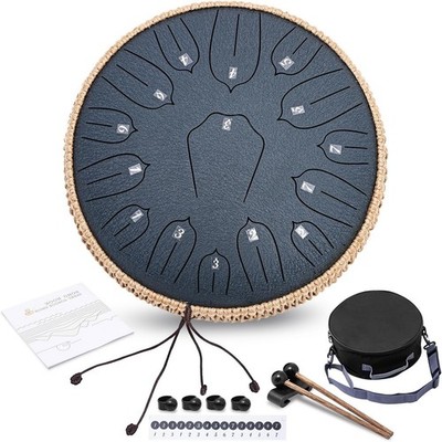 Steel Tongue Drum - 13 Inch 15 Notes C-key Handpan Drum Percussion Instruments w