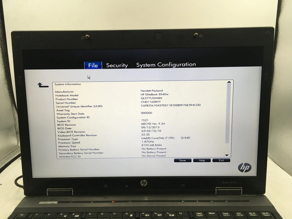 HP PROBOOK 8540W - BOOTS TO BIOS - INTEL I7 Q840 - 8GB RAM - READ DESCRIP - BB - Image 2 of 4