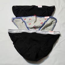 Cacique Cotton String Bikini Panties Black Gray 3 Pr Size 14/16