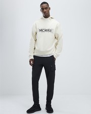 River Island Mens Hoodie Cream Regular Fit MCMXII Long Sleeve Hooded Top