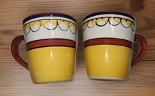 Pier 1 Del Sol Hand Painted Earthenware Yellow Coffee Mug Set of 2 replacement