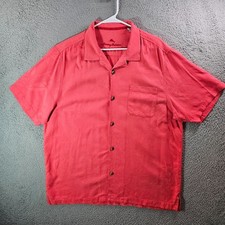 Tommy Bahama 100 Silk Shirt Men XL Button Up Short Sleeve Textured Red Orange