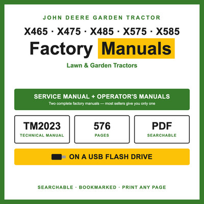 John Deere X465 X475 X485 X575 X585 Service & Operator Manuals TM2023 USB
