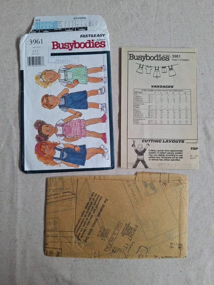 BUTTERICK BUSYBODIES FAST & EASY CHILDRENS ROMPER OVERALLS DRESS T-SHIRT 1 2 3 - image 3 of 3
