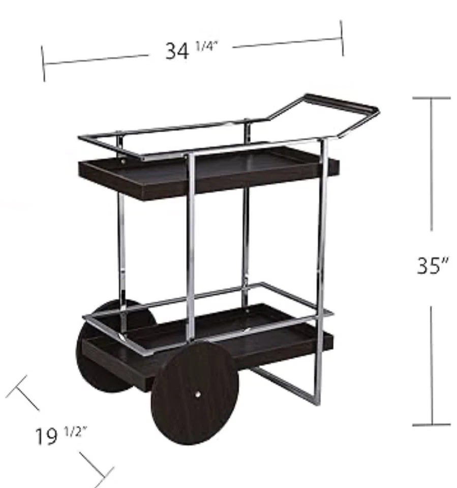 Carro de barra enrollable SEI Furniture Dorben, soporte para copa de vino y vidrio, marrón Foto 3 de 4