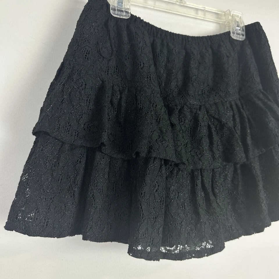 Minifalda Micro Vintage Sello Húmedo Y2k S Negra Floral Encaje Volantes Capricho Foto 4 de 4
