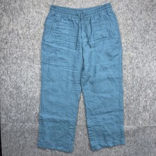 Athleta Retreat Linen High Rise Wide Leg Pant Womens 10 Blue Flowy Lightweight