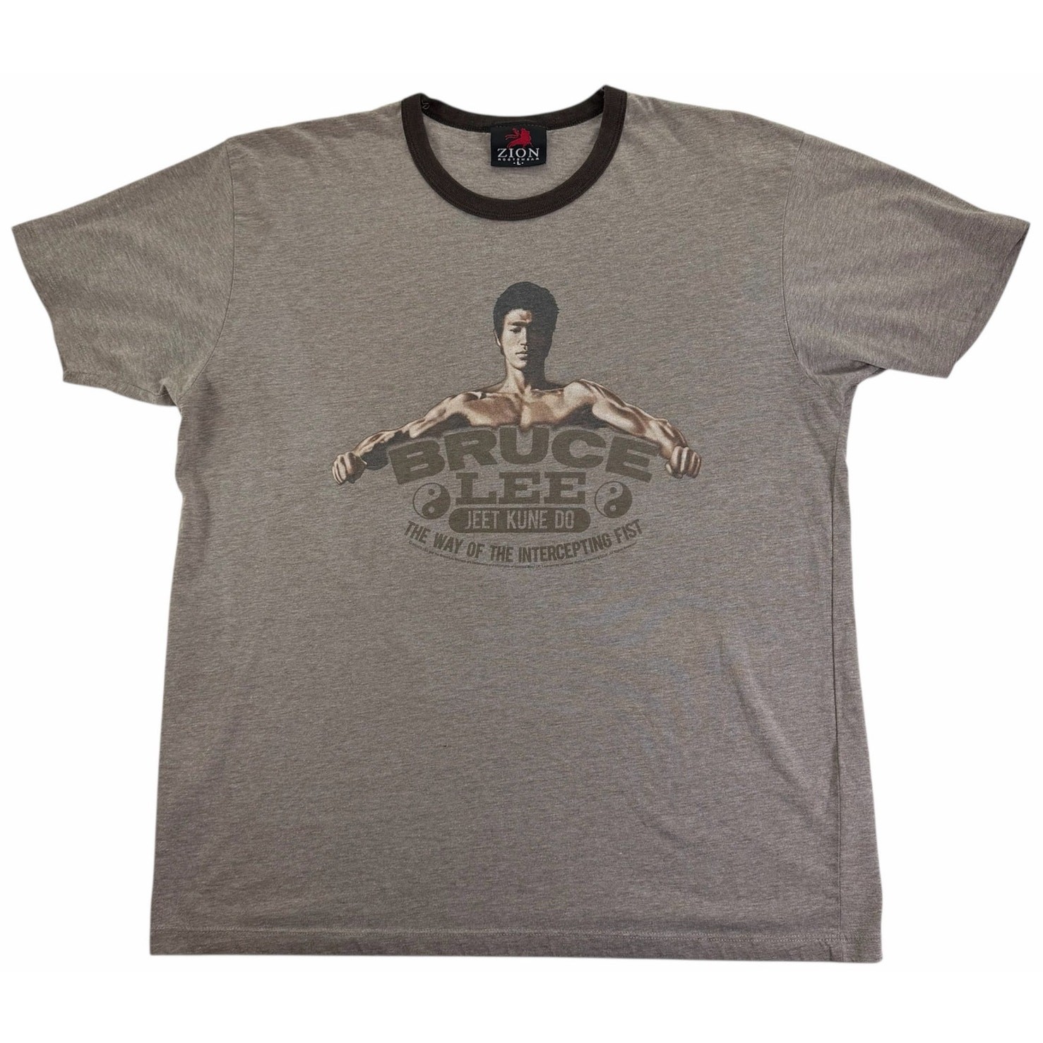 Vintage 90s Bruce Lee Men's Large Zion Sportswear Grey Ringer Martial Arts Shirt