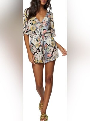 O'Neill Kyrie Flower Power Floral Romper. Sz M. 70 s. Beach. Festival. Vacation