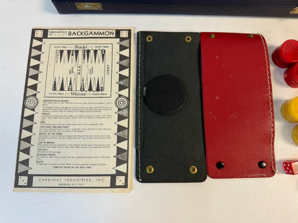 CARDINAL BACKGAMMON SET Cork Gameboard/Bakelite Red & Butterscotch Game Pieces - Image 2 of 4