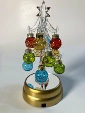LS Arts Christmas Glass Tree 6"- with Light Up and 12 Multi Colors Ornaments