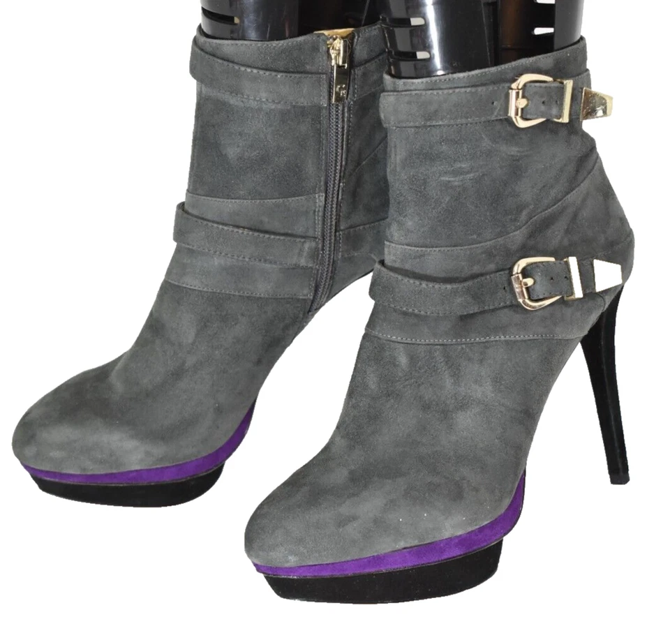 Mujer Carollina Espinosa Gris Elliot Doble Hebilla Stiletto Plataforma Botas 8 M Foto 4 de 4