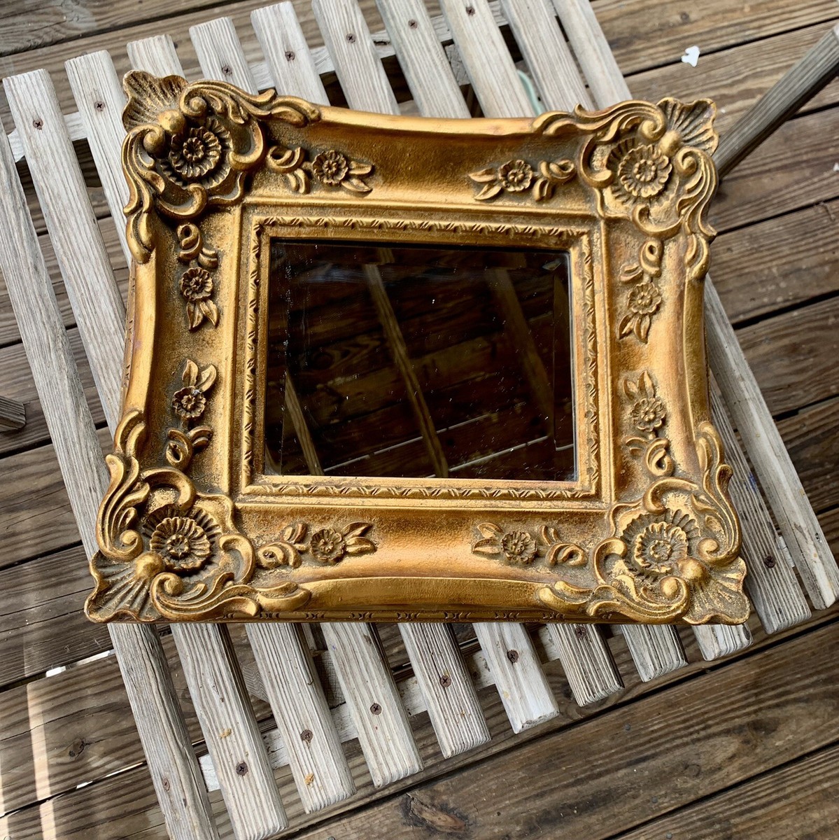 Vintage Ornate Baroque Gold Gilt Deep Inset Beveled Wall Mirror 16