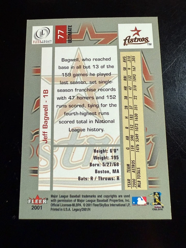 2001 Fleer Legacy Ultimate /250 Jeff Bagwell #77 HOF - Image 2 of 2
