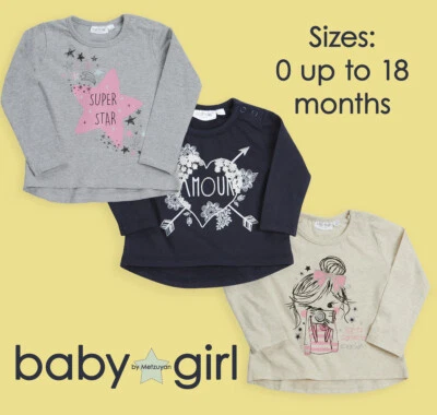 BABYTOWN Baby Girls Long Sleeve Top T-Shirt Cute Printed Designs Cotton 0-18 Mnoths NEW