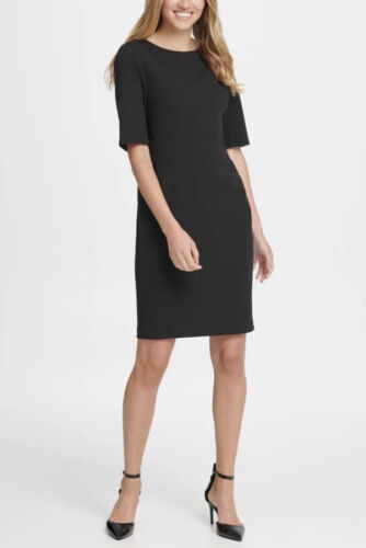 DKNY Women's Elbow Sleeve Seamed Compression Sheath Dress Black Size 2 - Photo 1 sur 4