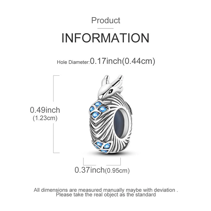 MULA Ice Dragon 橡胶小饰品蓝色 AAA CZ 适合女式手链 925 镀银 — 第 3/4 张图片