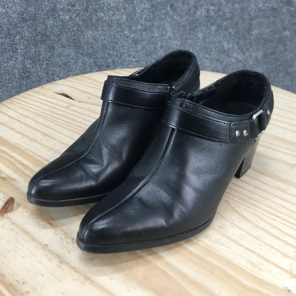 Thom McAn Boots Womens 8 Wide Jorgie Ankle Booties Block Heels Black Leather - Image 3 of 4