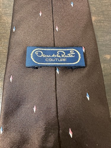 Vintage 1980’s Oscar De La Renta Tie Brown w/ Diamonds - Picture 3 of 7