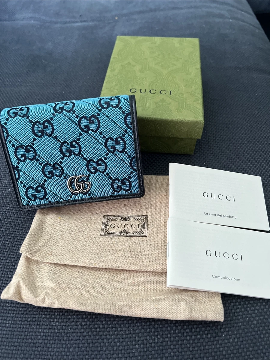 GUCCI GG Marmont Multicolor Cardholder Wallet Case Bi-fold Short Blue and  Pink