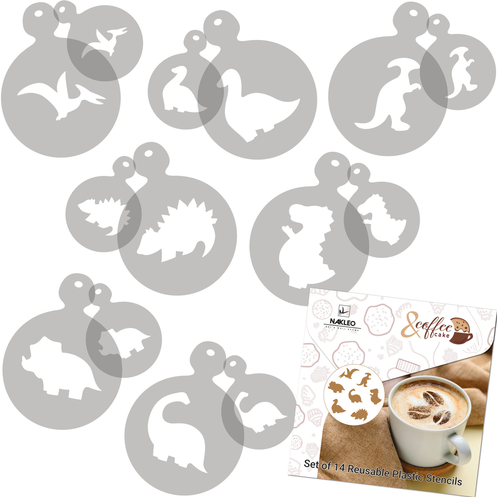 14 pcs Coffee and Cake Decorating Stencils // 11cm and 7cm // DINOSAURS