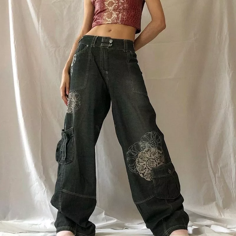 Y2K Womens High Waisted Wide Leg Cute Jeans For Women With