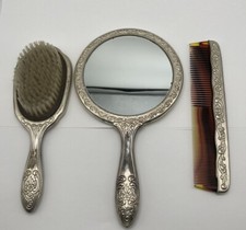 Vintage Silver Plated  Comb, Brush and Mirror Vanity Set