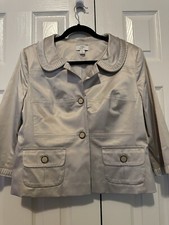 Ann Taylor Loft Jacket Size 12 Satin Pleated Collar and 3/4 Sleeves Lined