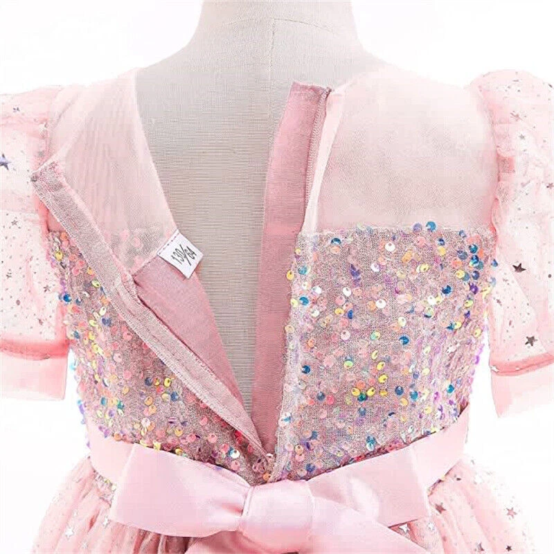 Princess Sparkle Tulle Dress Flower Girl Sequin Dress Puff Sleeve Ball Gown Gift — 第 4/4 张图片