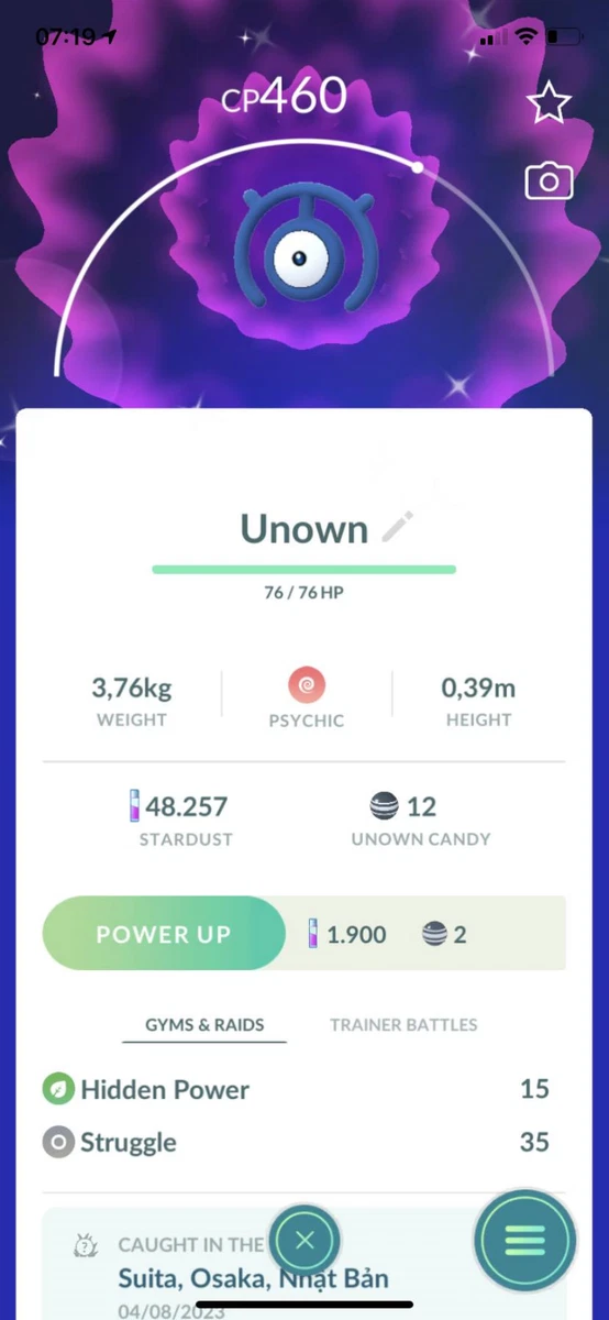 Pokémon GO Shiny Unown O - Trade 20.000 stardust (Read Describe