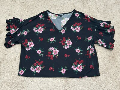 #ad Express Womens Shirt Size Medium Multicolor Floral Print Classic Dressy Comfort $12.99