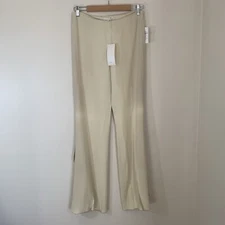 Vintage Valentino Romas Womens Crepe Pants 8 Ivory Flare Ruffle Side Hem Disco