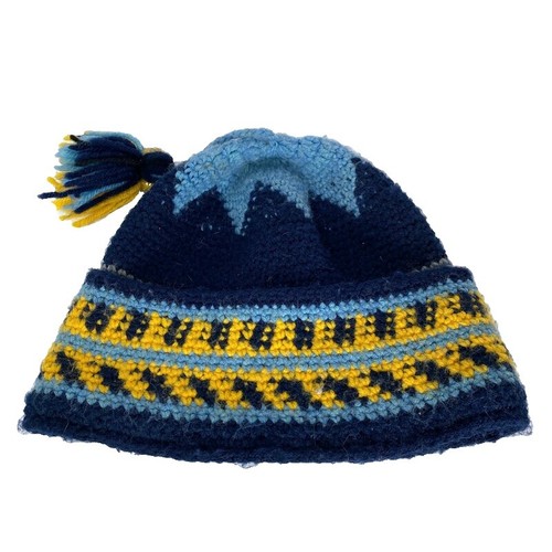 Handmade Knit Colorwork Beanie Hat with Zig Zag Design - Adult S