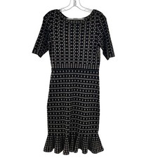 Taylor Women's Short Sleeve Ruffle Hem Sweater Dress Black/Beige Size Small