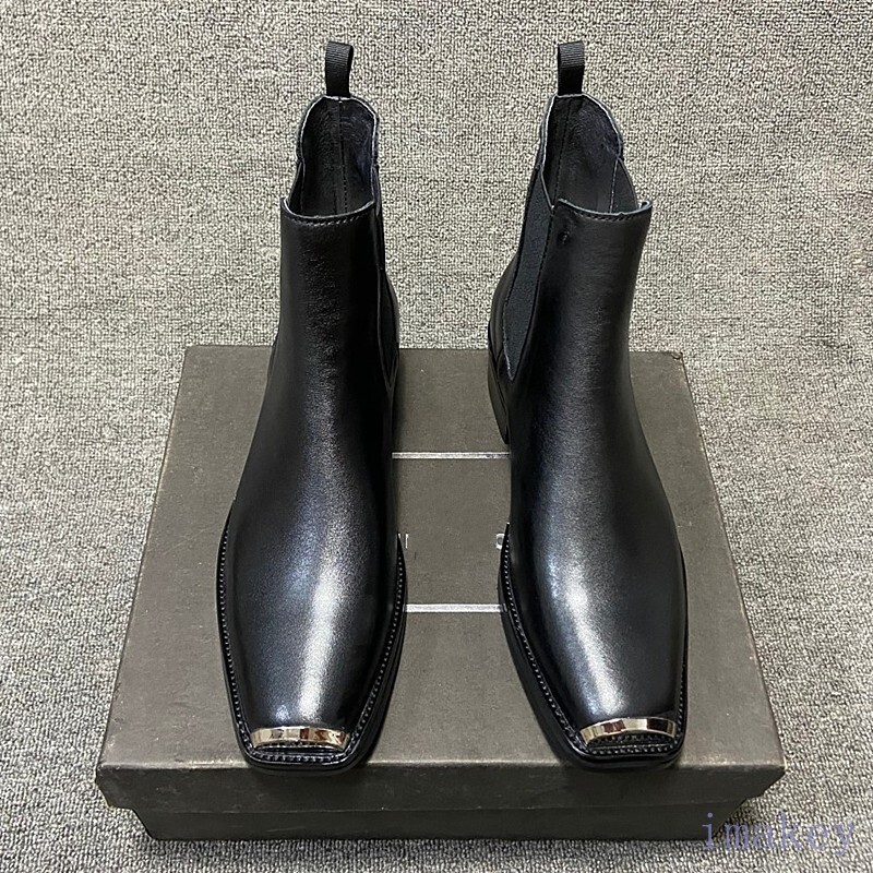 Men Real Leather Hightop Chelsea Suede Ankle Boots Metal Square Toe