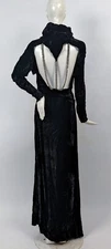 SEXY 1930’S BLACK SILK VELVET LONG DRESS W RHINESTONE STRAP OPEN BACK