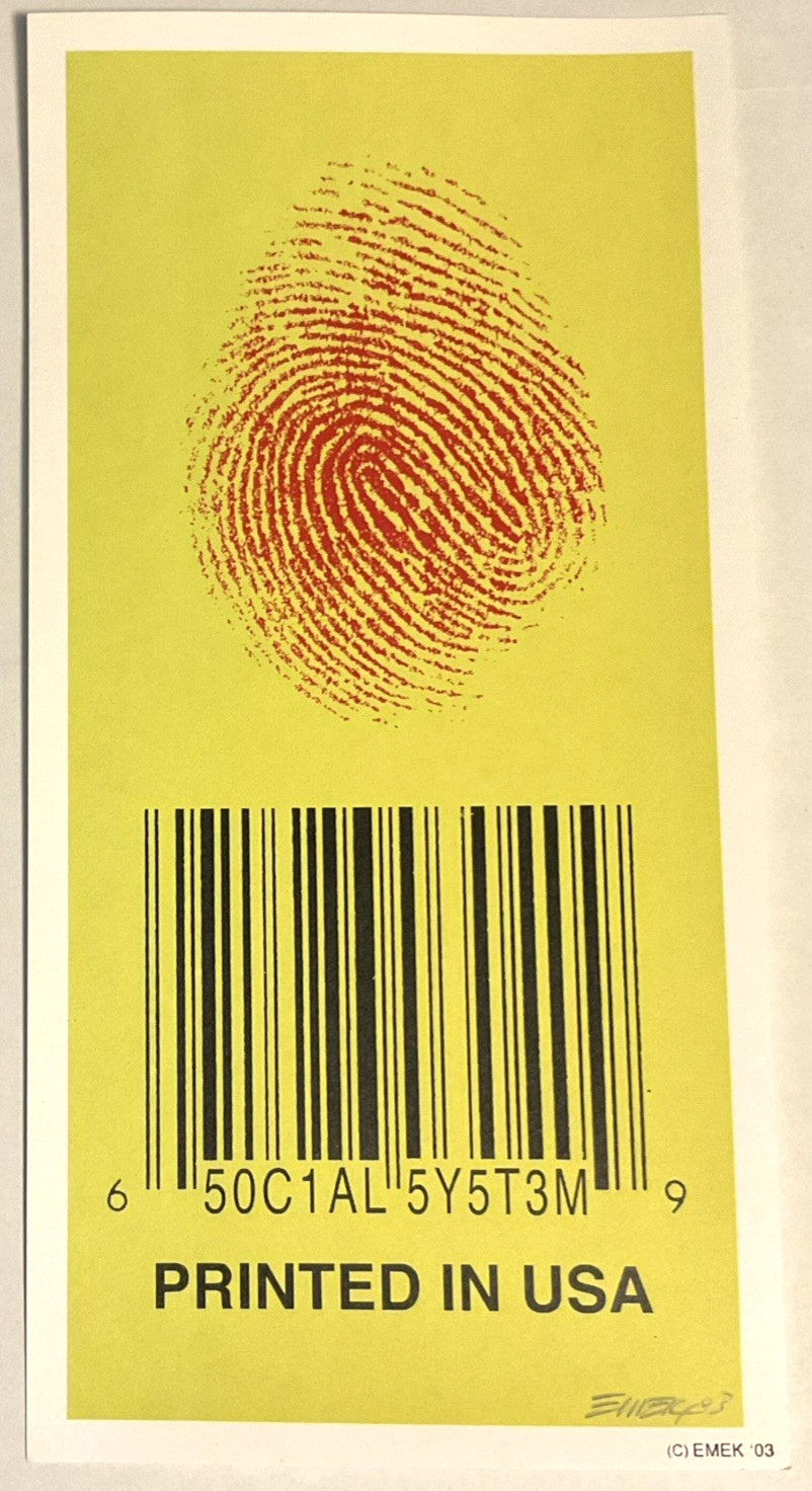 Emek 2003 50C1AL 5Y5T3M Barcode Green Background Red Fingerprint 6x12 Art Print