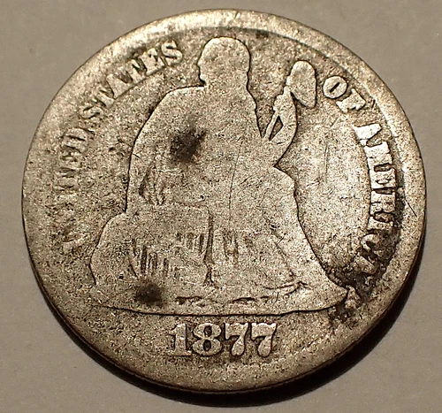 1877-CC Liberty Seated Dime, Carson City Mint Issue, Old US Silver Coin