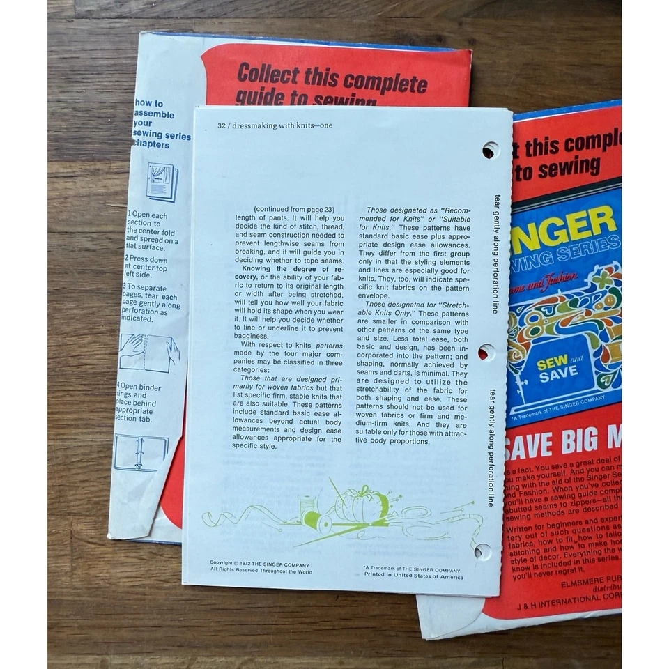 Lot of 5 Singer Sewing Series Binder Page Sets 1972 - Image 2 of 4