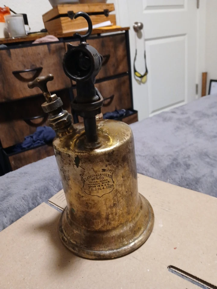 Antiguo latón Clayton & Lambert Mfg. Soplador de gas - Patd 4 de junio de 1921 - Detroit Foto 3 de 4