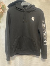CARHARTT Relaxed Fit Hoodie Sweater Youth Size M 8-10 Black Spellout Logo