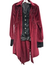 Steampunk Gothic Medieval Victorian Burgundy Velvet Look Tailcoat Jacket Men  s S