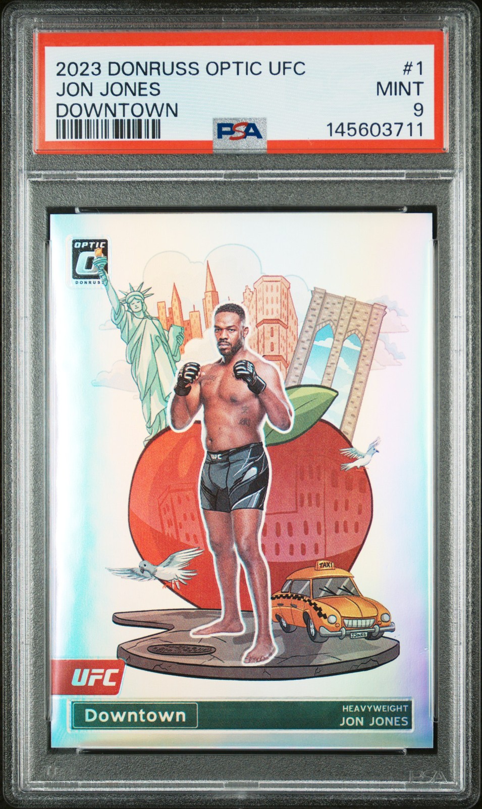 2023 Panini Donruss Optic UFC Downtown #1 Jon Jones Prizm Case Hit PSA 9