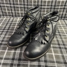 Vintage Justin Diamond J Women s Lace-Up Boots Black Leather Kiltie - Size 5.5B