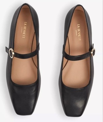 New LK Bennett Black Leather Mary Jane Flats 38/8 $350!