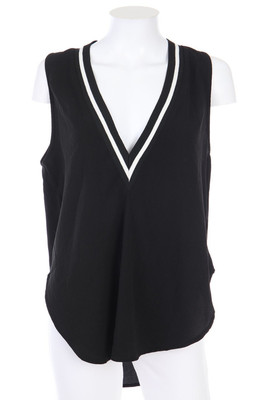 lush Blouse Top Deep Plunge Neckline S black-white