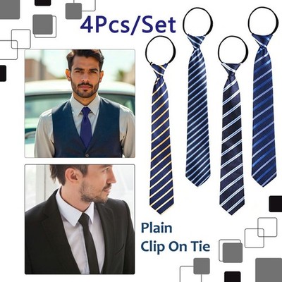 4Pcs Plain Mens Clip on Ties New for Formal Doorman Funeral Bouncer