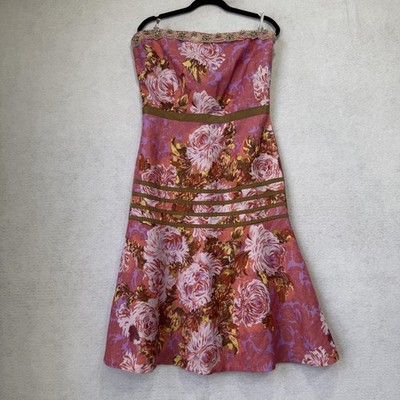 Plenty by Tracy Reese Dress Womens 8 Pink Purple Floral Strapless Silk A-Line