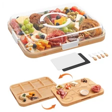 Charcuterie Board with Lid, 2-in-1 Bamboo Cheese & Cutting Board for Entertai...